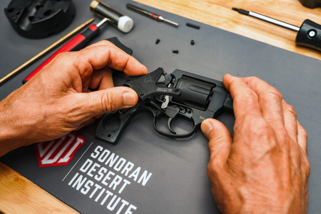 A revolver being assembled